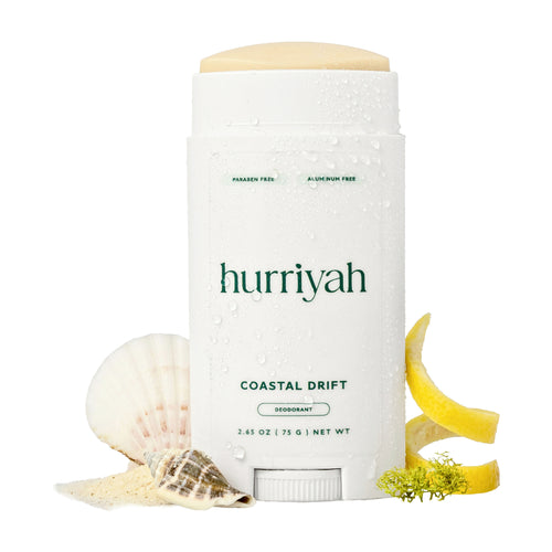 Hurriyah Coastal Drift aluminum-free deodorant stick with shell and citrus